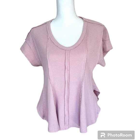 NWT Altar’d State Dusty Pink Waffle Knit Short Sleeve Top - Picture 1 of 11